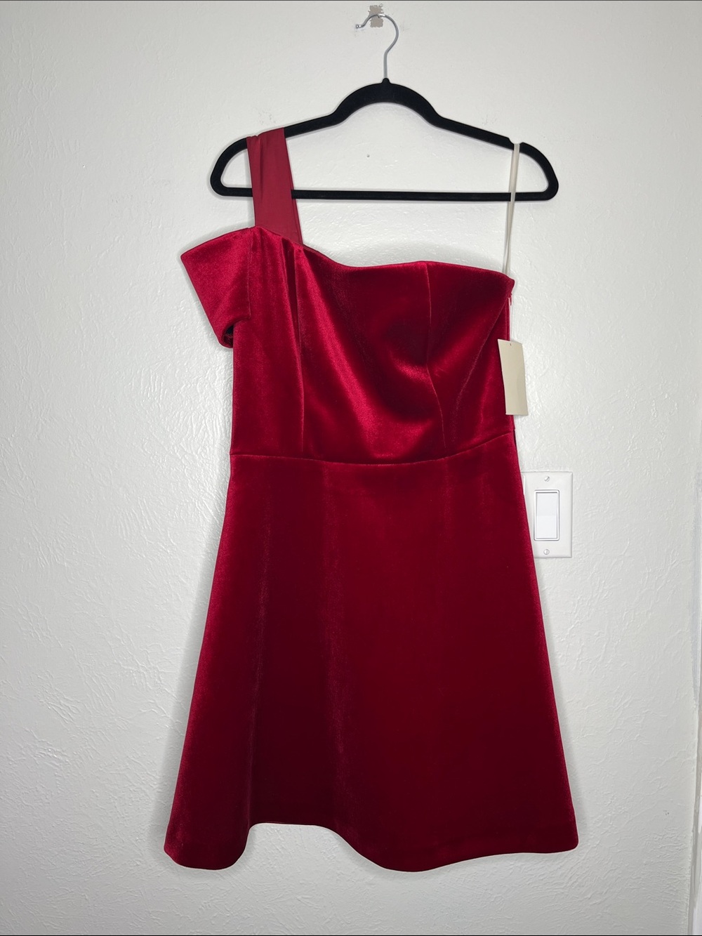 NWT Boston Proper Red Velvet Mini Dress - Size 8 One Shoulder Homecoming Holiday